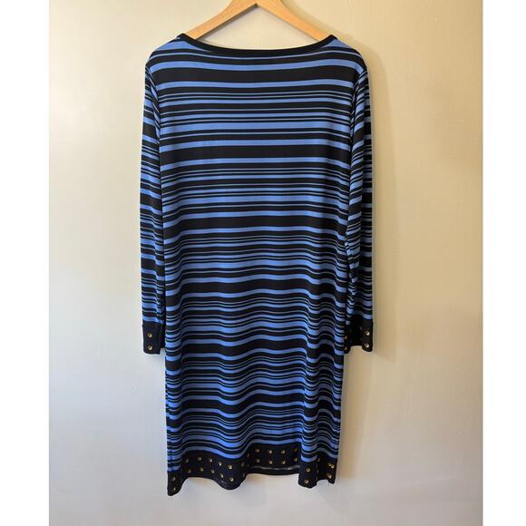 Michael Kors Long Sleeve Blue Striped Midi Dress size 2X - Picture 4 of 5
